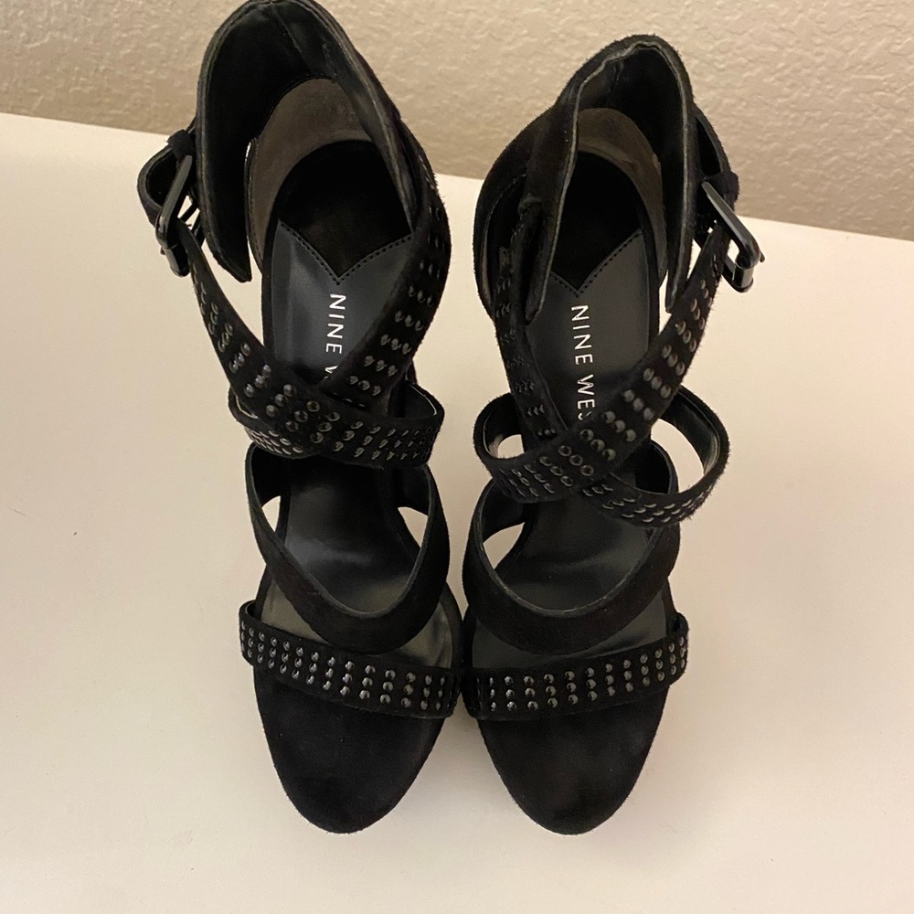Nine West black suede platform stiletto sandals
